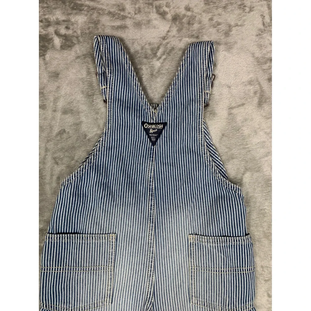 OshKosh Bgosh Kid 4T Blue Hickory Stripe Vestbak Denim Overalls Toddler Railroad